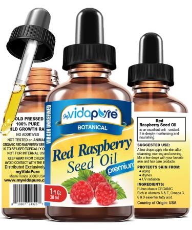 MYVIDAPURE RED RASPBERRY SEED OIL Rubus idaeus WILD GROWTH RAW 100% Pure VIRGIN UNREFINED Undiluted for Skin, Face, Hair, Lip and Nail Care. (1 Fl Oz) 1 Fl Oz (Pack of 1)