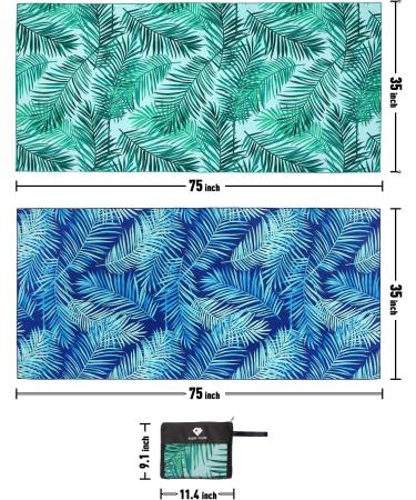 2 Pack Oversized Microfiber Beach Towel Set - Sand-Free, Quick Drying, Super Absorbent - Blue/Green Leaves Print - Ideal for Beach, Pool, Camping - Soft, Lightweight, and Breathable - Buy Online on GoSupps.com