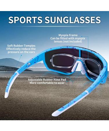 HAAYOT Polarized Cycling Sunglasses for Men Women - Baseball Style Sport Glasses with 1 or 5 Lenses, Ideal for Fishing, Driving, Running - Dots Ice Blue Frame & Pink Lens - Buy Online on GoSupps.com