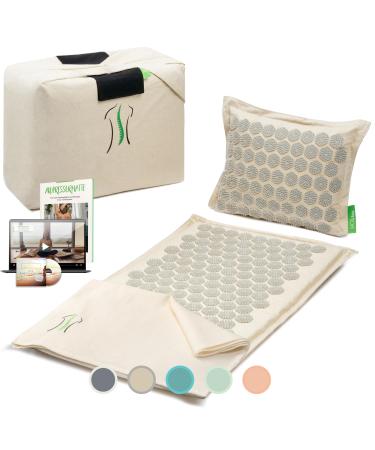 Backlaxx acupressure mat with pillow cloth and bag acupuncture mat with spines for massage and relaxation of the neck and shoulder massage mat (natural colors) to acupressure