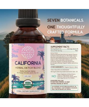 HerbEra California Herbal Detox Blend - USDA Organic Extract Made in USA | Immune & Liver Support Liquid Drops | Burdock Dandelion Root Eleuthero Milk Thistle Schisandra | 2 fl oz - Buy Online on GoSupps.com