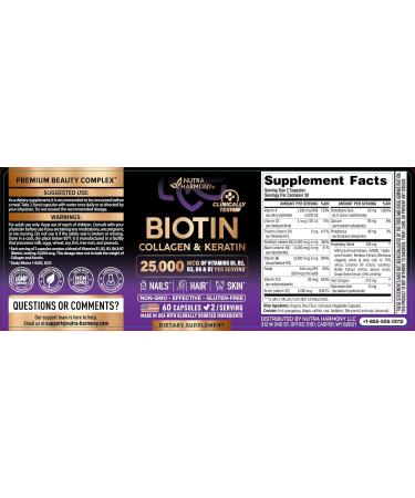 Premium Biotin Vitamins with Collagen & Keratin for Hair Growth - 25000mcg Pills - Made in USA - B1 B2 B3 B6 B7 Complex - For Women & Men - Healthy Nails & Skin - 60 Capsules - Buy Online on GoSupps.com