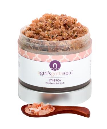 A Girl's Gotta Spa! Synergy Himalayan Salt Body Scrub Infused with Lavender Essential Oil Exfoliates and Moisturizes Skin 10 oz Includes Wooden Spoon
