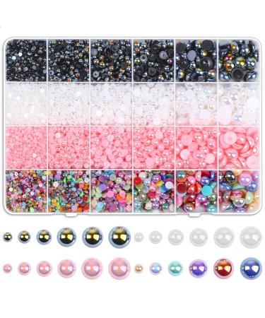 8000Pcs Flatback Pearls for Crafts  Cridoz Assorted Sizes Half Round Pearl Beads Rhinestones for Nails  Makeup  Shoes  Handmade Art Work