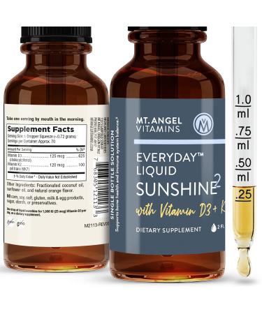 Mt. Angel Vitamins - Vegan Vitamin D3 & K2 Liquid Supplement - 5000 IU D3 Trans MK7 K2 - Gluten-Free Non-GMO - Perfect for Adults & Kids - Your Daily Dose of Sunshine | K2 D3 Vitamin Supplement