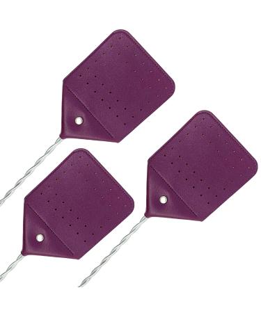 Fly Swatters Heavy Duty 21" - Purple Leather Fly Swatter - Made with Thicker Wire - Best Fly Swatter to get rid of Flies, Bugs, Mosquitos (3-Pack)