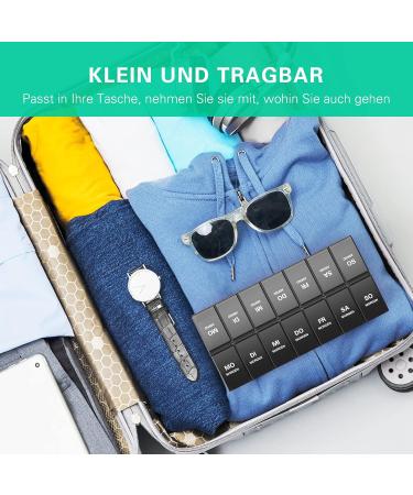 Annwer 7-Day Pill Organizer Box | Moisture-Resistant Weekly Meds Doser | 2 Compartments for 14 Subjects | Black | International Shipping - Buy Online on GoSupps.com