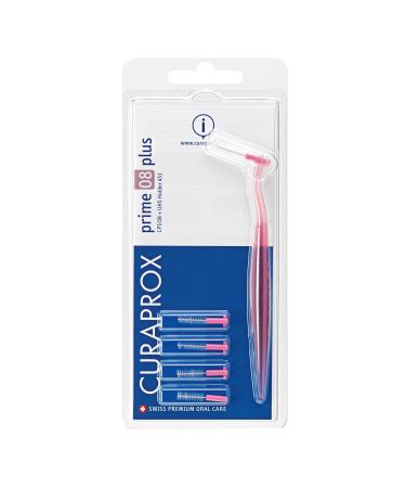 Curaprox interdental brushcs 08 prime plus pink 0.8 mm diameter 3.2 mm effectiveness set with 5 interdental brush brushes CPS Prime 08 and holder UHS 451 pink 1 piece (1 Pack)