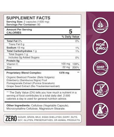 Gade Nutrition Hero Beets - Beet Root Capsules 1500mg - Organic Beet Root Powder + Vitamin C Zinc Elderberry Pomegranate Grape Seed Extract - 3 Months Supply 90 Count (Pack of 1) - Buy Online on GoSupps.com