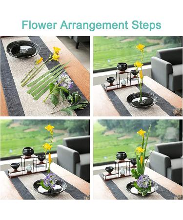 CRAFFANCY Deep Round Ceramic Ikebana Flower Vase with 5cm Kenzan Flower Frog - Black Spotted | Flower Arrangement Supplies for Home Decoration - Buy Online on GoSupps.com