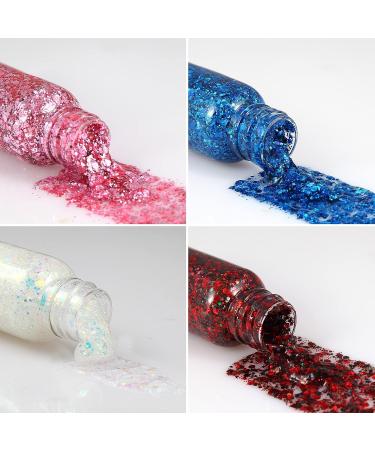 Sequins Chunky Glitter Gel Set - 4 Colors for Face, Body & Hair | Festival Party Makeup Kit - Pink, Blue, White | Holographic & Shimmer Eyeshadow Effects - Buy Online on GoSupps.com