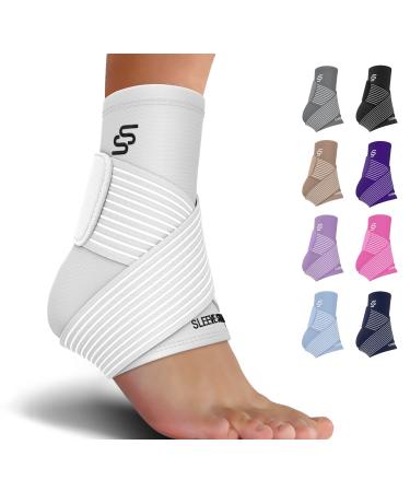 Sleeve Stars Ankle Brace for Plantar Fasciitis Relief  Ankle Wrap & Ankle Support for Women & Men w/Foot Strap for Sprained Ankle & Heel Protectors Sleeve  Heel Brace for Heel Pain (Single/White) One Size White 1