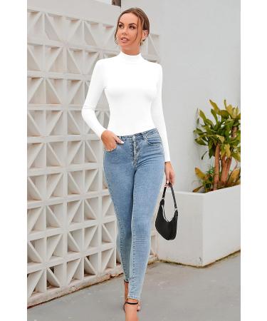 SHEIUGU Women's Mock Turtle Neck Fitted Underwear Tee - Long Sleeve, X-Small, White - Buy Online on GoSupps.com