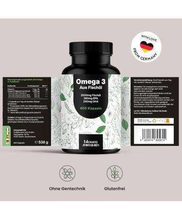 Supplement Hub Omega 3 Capsules High Dose 400 Capsules with 2000mg EPA 360mg & DHA 240mg Fish Oil per Daily Dose Omega 3 Fatty Acids Produced in Germany Laboratory Tested - Buy Online on GoSupps.com