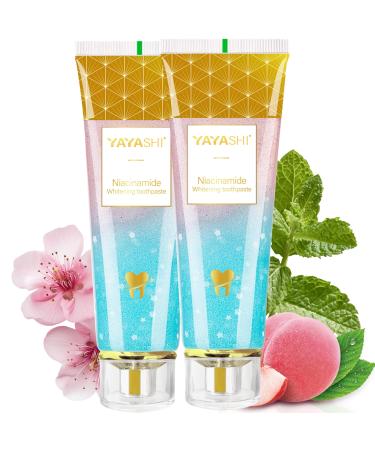 Niacinamide Whitening Toothpaste YAYASHI Niacinamide Intensive Whitening Toothpaste with Natural Gentle Care Deep Stain Removal Cherry Blossom Mint Flavor Improves Gum Health Sakura Peach 4.23 Fl Oz (Pack of 2)