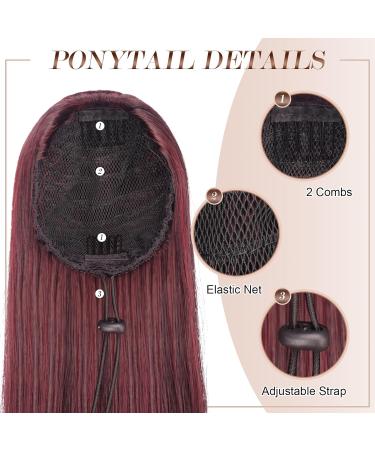 Fine Ponytail Extensions - Long Straight Braid Drawstring Synthetic Hair - 70cm Black Ombre Red - Smooth Tangle-Free for Women - Buy Online on GoSupps.com