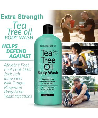 Natural Riches Tea Tree Body Wash with Peppermint & Eucalyptus - 16 fl oz - Fight Itchy Skin & Body Odor - Men & Women s Natural Body Soap - Buy Online on GoSupps.com