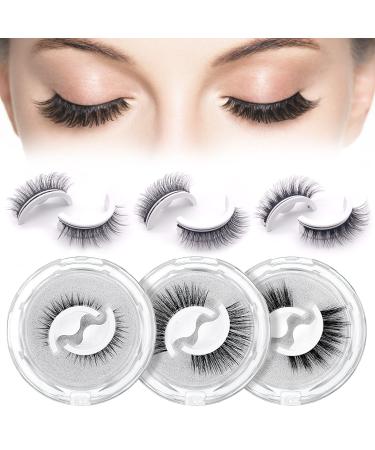Self Adhesive Eyelashes  3 Pairs Reusable Adhesive Eyelashes without Eyeliner and Glue  Waterproof Lashes Three Different Types Natural Look for Makeup Easy to Put on