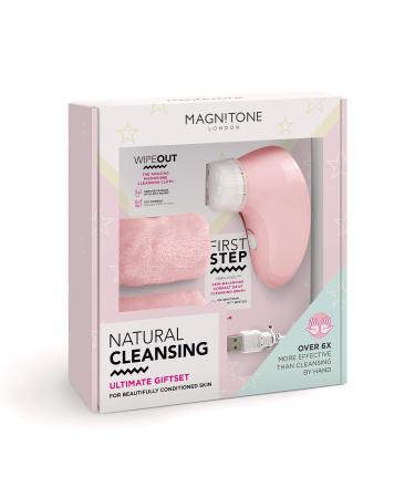 Magnitone Natural Cleansing Ultimate Gift Set with First Step Daily Cleansing Brush and 2 Wipe Out Makeup Remover Cloth Wipes