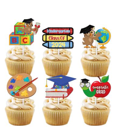 18pcs Glitter Drawing Block Dessert Cupcake Topper Congrats Kindergarten Grad Theme Decorations 2024 Preschool Graduation Party Decor Supplies