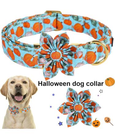 Aring Pet Halloween Dog Collar - Adjustable Blue Pumpkin Design with Flower XL for Jumping Beasts & Puppies - Buy Online on GoSupps.com