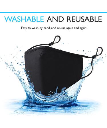 Black Cotton Cloth Face Mask Set with Filter Pocket - Washable, Adjustable, Reusable (5 Masks + 20 Filters) - Buy Online on GoSupps.com