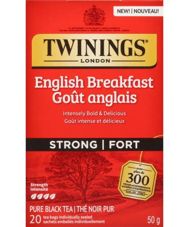 Twinings English Breakfast Extra Strong Individually Wrapped Tea Bags | Caffeinated Intensely Bold Smooth Full-Bodied Taste of Pure Black Tea | 20 Count (Pack of 6) | Enjoy Hot or Iced English Breakfast Strong 20 Count (Pack of 6)