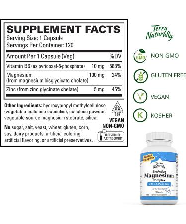 Buy Terry Naturally BioActive Magnesium Complex with P-5-P & Zinc - 120 Capsules for Optimal Health - Buy Online on GoSupps.com