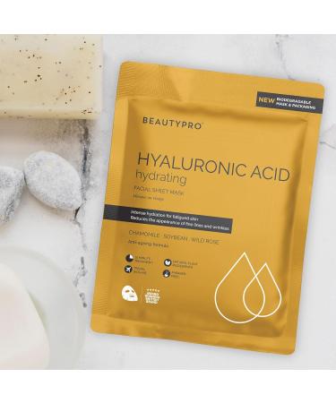 BEAUTYPRO HYALURONIC ACID Hydrating Facial Sheet Mask - 100% Biodegradable | Hydrating Beauty Face Mask | Infused with Hyaluronic Acid | Korean Skin Care | Multi-Award Winnin - Buy Online on GoSupps.com