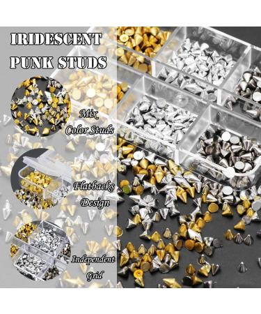 6Grid Metal Rivet Punk Nail Charms - 3 Color Cone Spikes & Gothic Studs for Nail Art & DIY Crafts - Buy Online on GoSupps.com