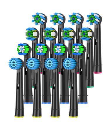 QLEBAO Toothbrush Heads Compatible with Braun Oral B Electric Toothbrush Replacement Toothbrush Heads Fit for Oral b Vitality Pro Smart Genius Teen Kids Series Electric Toothbrush 16Pcs (Black)