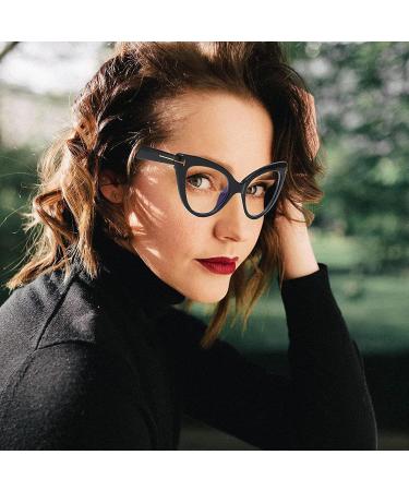 Hubeye Cat Eye Glasses for Women - Fashionable Large Frame Anti-Blue Light Includes Glasses Holster - Black - 0.0 Diopters - Buy Online on GoSupps.com