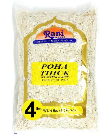 Rani Poha (Powa) Thick Medium-Cut (Flattened Rice) 64oz (4lbs) 1.81kg Bulk  All Natural, Salt-Free | Vegan | No Colors | Gluten Friendly | Indian Origin Thick 4 Pound (Pack of 1)