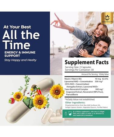 Liposomal NAD+ 500mg NR Equivalent with Trans-Resveratrol 300mg 10mg Niacin - Premium Halal NAD Supplement for Energy Metabolism DNA Repair and Longevity Vegan Non-GMO USA Manufactured - Buy Online on GoSupps.com