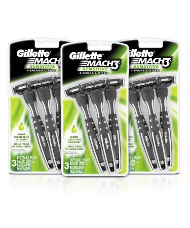Gillette Mach3 Sensitive Men's Disposable Razors, 9 Count