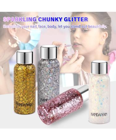 Buy Vegena Body Glitter Gel - 5 Bottle Set | Chunky Face & Hair Glitter for Festivals Parties & Cosmetics (White Gold Silver Pink) - International Shipping Available - Buy Online on GoSupps.com