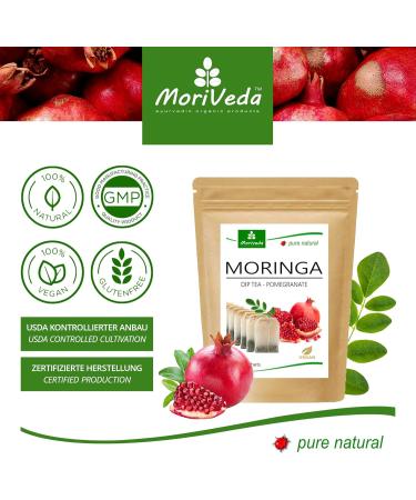 MORIVEDA Moringa Dip Tea | 100% Natural & Vegan | 20 Bags Moringa & Pomegranate Blend | Apple Cinnamon Ginger & Mint Options - Buy Online on GoSupps.com