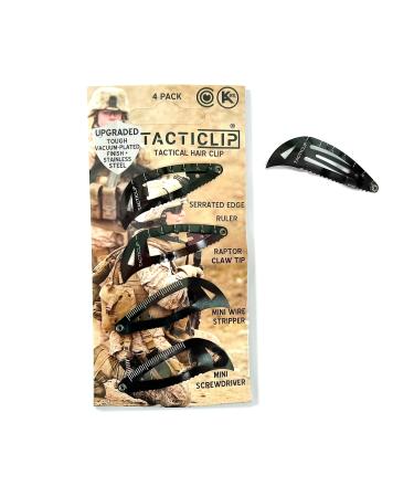 Tactical Hair Clips 4 Pack - Multitool Snap Barrettes - Stainless Steel Multi-Functional Keychain Multi Tool - Box Cutter Serrated Edge Raptor Claw - Kippah clips