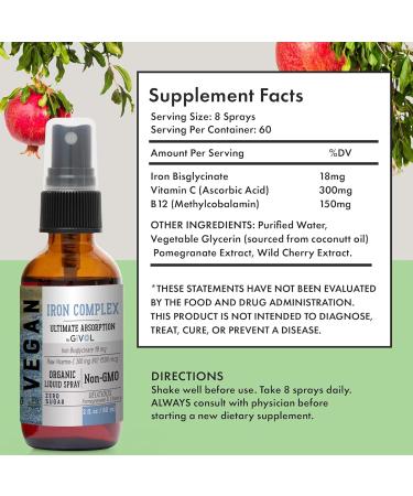 Iron Supplement - 18mg Bisglycinate Complex with Vitamin C & B12 for Energy & Immunity Boost and Organic ZINC Boost Mist 40mg (Extra Strength) - Sugar Free with VIT C and Elderberry Extract - Buy Online on GoSupps.com