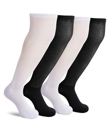 Athlemo 4 Pack Men Bamboo Daibetic Socks Over Knee Non-Binding Circulation Cushioned Socks Black/White(4 Pairs) 10-13