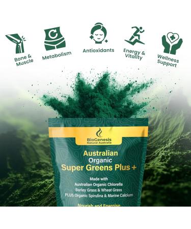 Biogenesis Australian Grown Organic Greens Bundle Chlorella 500mg Tablets (600 Ct) + SuperGreens Powder (300g) BioDynamic Cracked Cell Wall & Nutrient Rich Superfood Mix Supports Energy Detox & - Buy Online on GoSupps.com