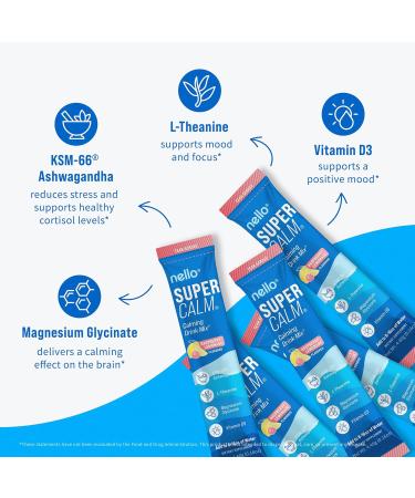 Nello Supercalm - Drink Mix | Contains KSM-66 Ashwagandha L-Theanine Magnesium Glycinate and Vitamin D3 20 Servings (Travel Packets) 20.0 Servings (Pack of 1) - Buy Online on GoSupps.com