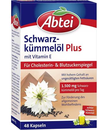 Abbey Black Cumin Oil Plus with Vitamin E - Dietary Supplement for Cholesterol & Blood Sugar Levels - 48 Capsules (2 Pack) - Shop Now! - Buy Online on GoSupps.com