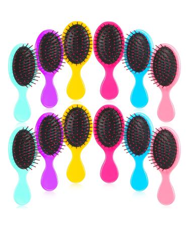 Honeydak 12 Pieces Mini Wet Hair Brush Travel Detangling Brush Soft Bristles Wet Dry Hair Brush Kids Hair Brush for Most Hair Types with Ease Knots Without Tears or Breakage (Cute Colors)