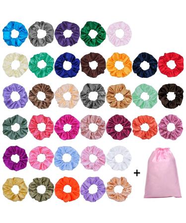 40 pieces satin hair tie colorful silk satin hair scrunch set strong elastic bobble hair bands monochrome traceless hair rope accessories for women girls ponytail holder 40 colors - Buy Online on GoSupps.com