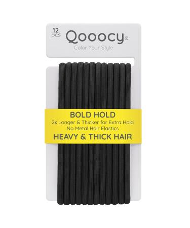 Qooocy Extra Long Hair Tie for Long Thick and Curly Hair Elastic Ponytail Holders for Women or Men No Metal Long Hair Bands Hair Accessories for Long Lasting Braids 12 Count Black