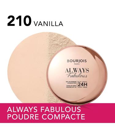 Bourjois Always Fabulous 210 Vanilla Foundation Powder Light Formula Long-Lasting Up to 24 Hours SPF 20 Hyaluronic Acid Natural Matte Finish 7g - Buy Online on GoSupps.com