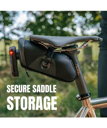 KOM Cycling Saddle Bag - Secure Bike Seat Storage for Tools & Essentials with Garmin Varia Mount & Apple AirTag Pocket - Regular Black - Buy Online on GoSupps.com