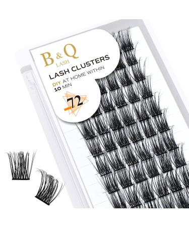 Eyelashes 72 PCs B & Q eyelashes DIY Individual eyelashes for beginners reusable eyelash bushes wispy fluffy single eyelashes for eyelash extensions at home (B35 D-12mm) D-12 mm B 35