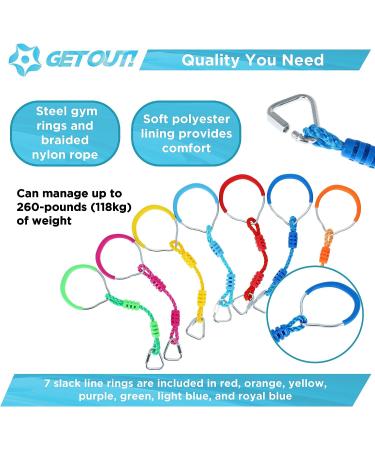 Get Out! 7pc Colorful Gymnastic Rings - Ninja Line Attachment for Swing Set and Jungle Gym - Buy Online on GoSupps.com